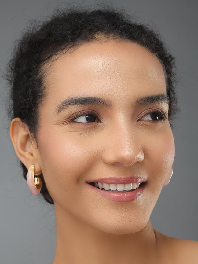 Pearl Curved Pink Hoop Earring