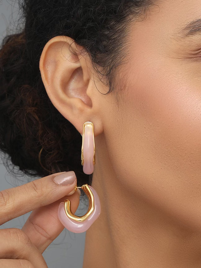 Pearl Curved Pink Hoop Earring