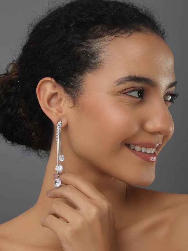 Contemporary Silver Drop Earring