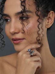 Adjustable Baguette & cushion shaped cubic zirconia ring