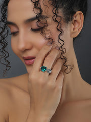 Adjustable green Cube shaped cubic zirconia ring