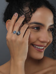 Adjustable Blue Oval cubic zirconia ring
