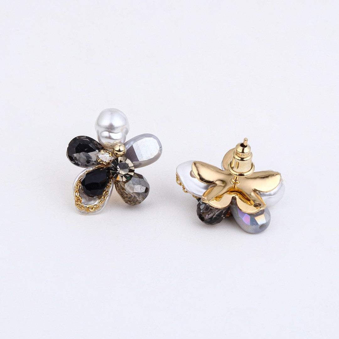 Midnight Crystal Pearl Flower Studs