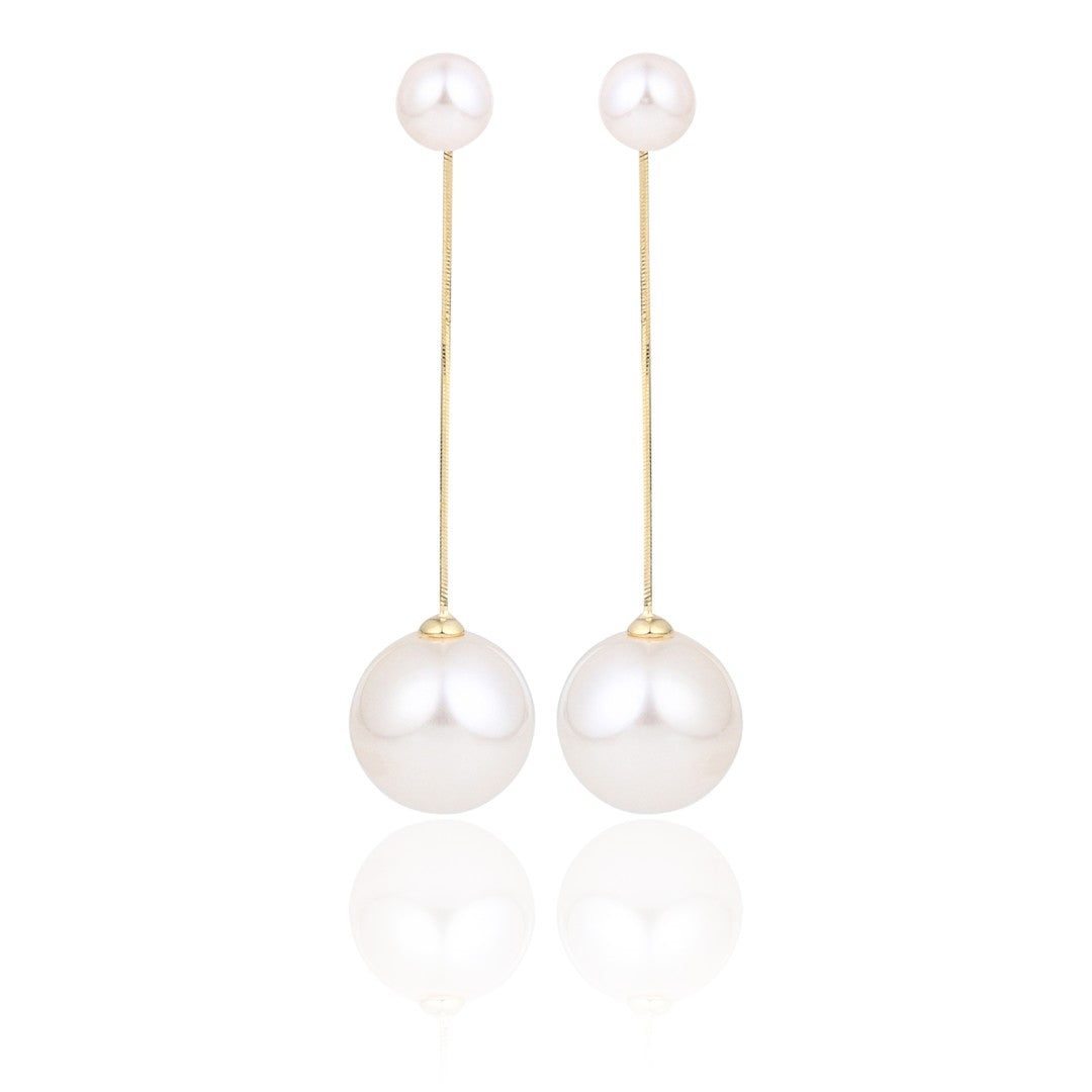 Classic 18k Gold Plated Long Pearl Drop Earrings