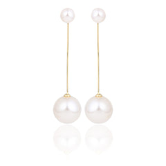 Classic 18k Gold Plated Long Pearl Drop Earrings