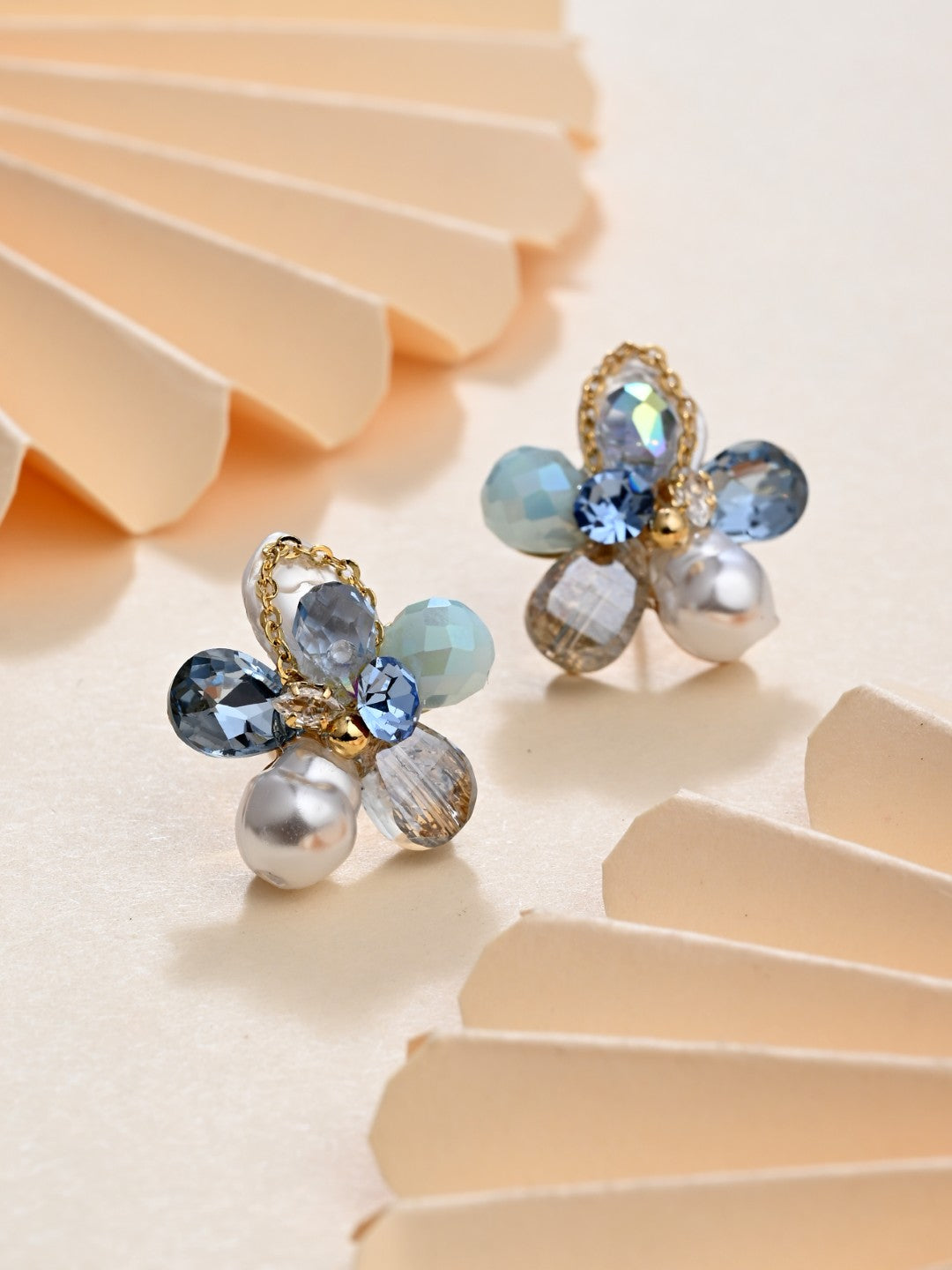 Sky Blue Crystal Pearl Flower Studs