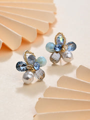 Sky Blue Crystal Pearl Flower Studs