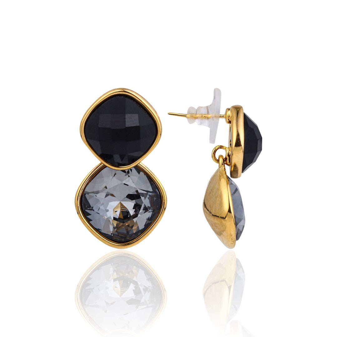 Black Aura Double Stone Earrings