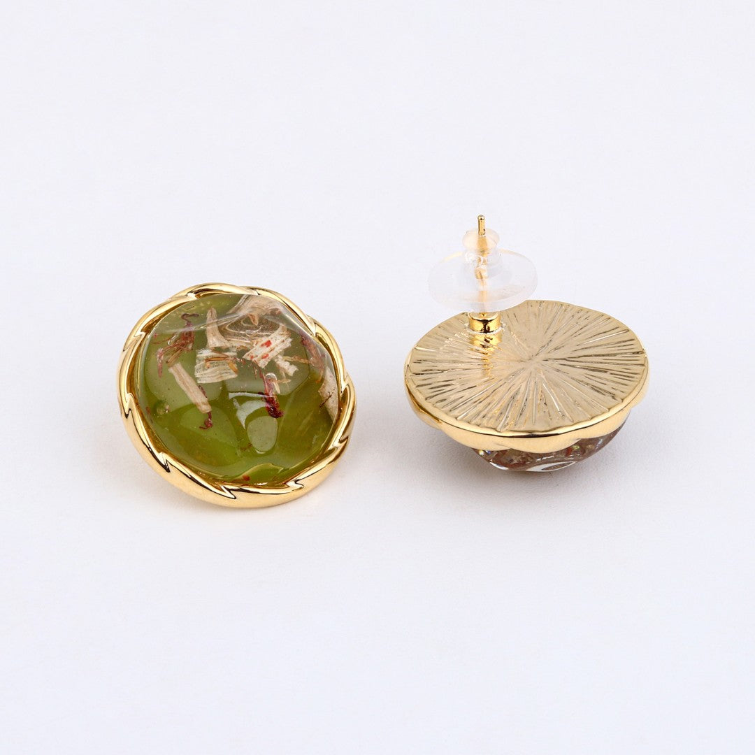 Olive Crystal Dome Stud Earrings