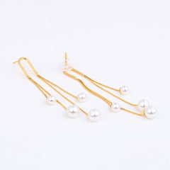 Celeste Triple Golden Pearl Drop Earrings