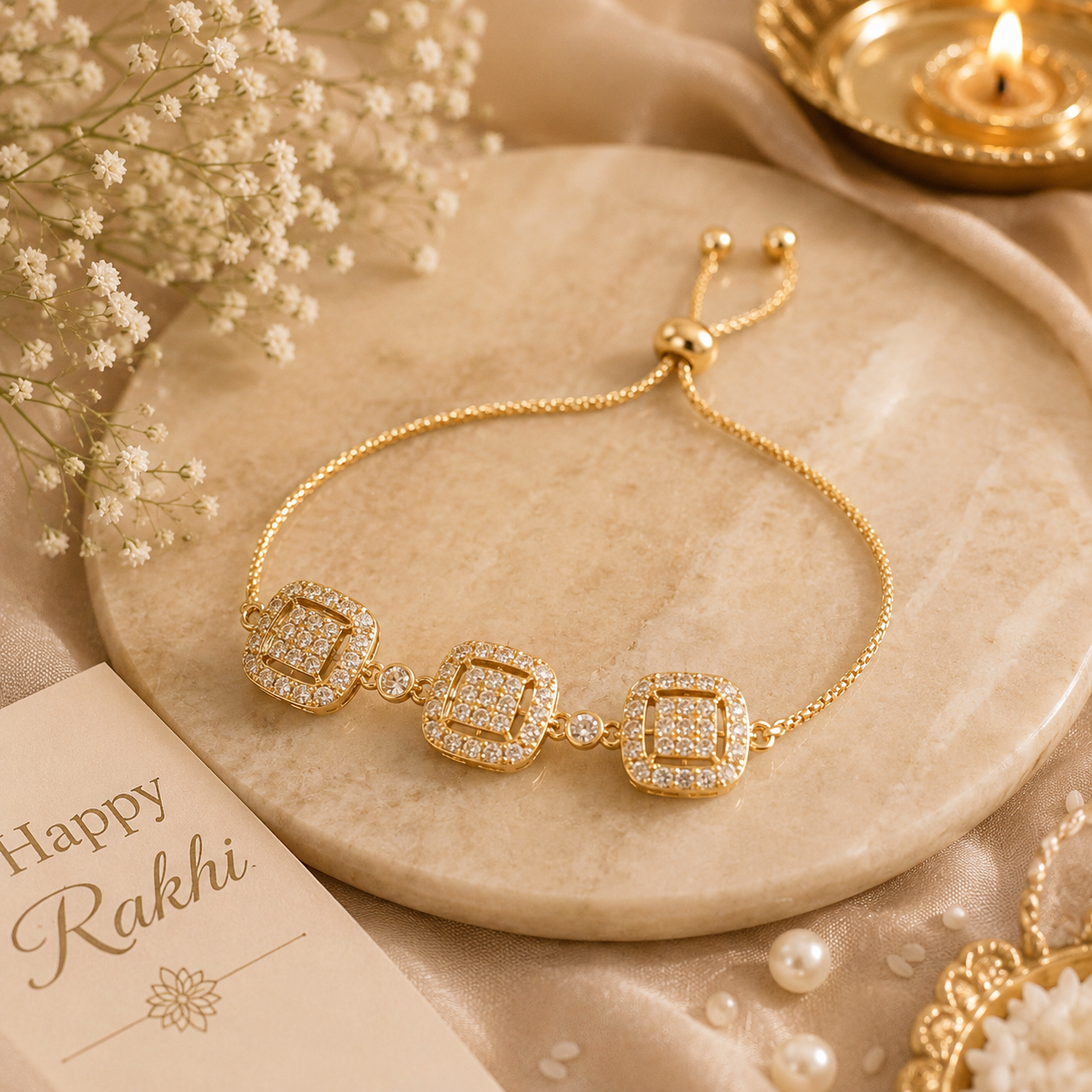 Gold-Tone Crystal Square Adjustable Lumba Rakhi Bracelet
