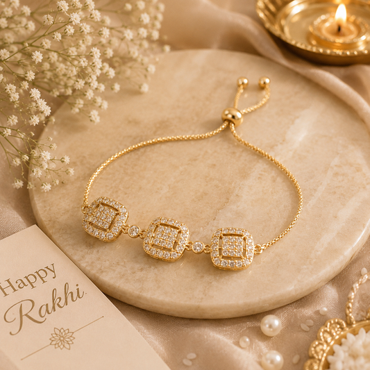 Gold-Tone Crystal Square Adjustable Lumba Rakhi Bracelet