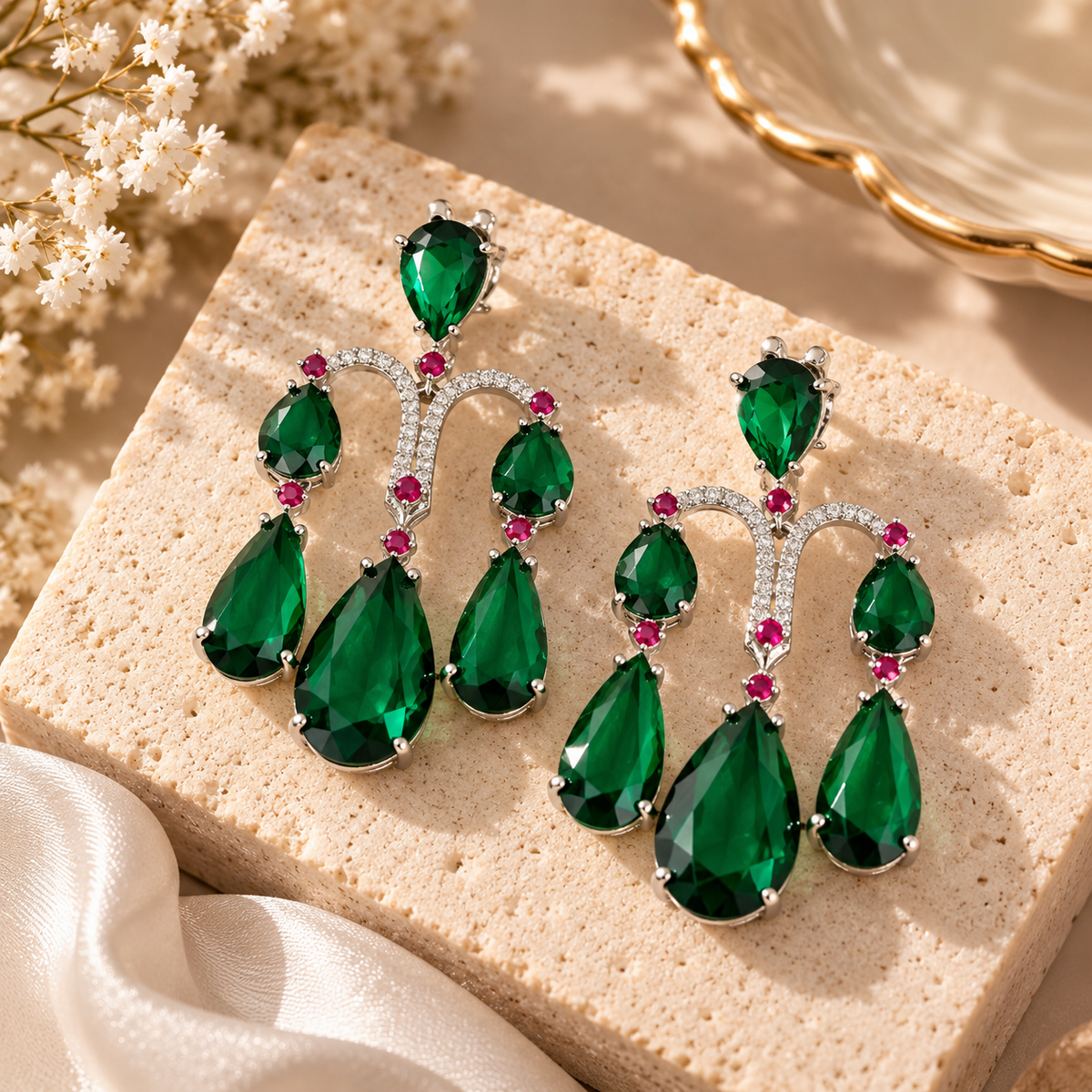 Emerald Green Crystal Drop Earrings - Reenisaa