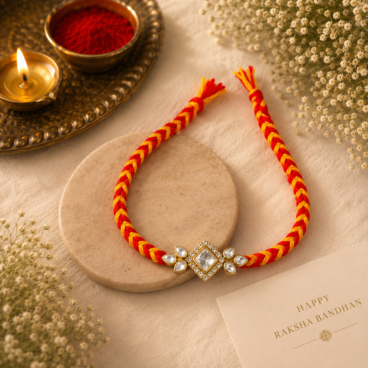 Designer Rakhi Set of 2 | Peacock Enamel & Kundan Stone Rakhi Combo
