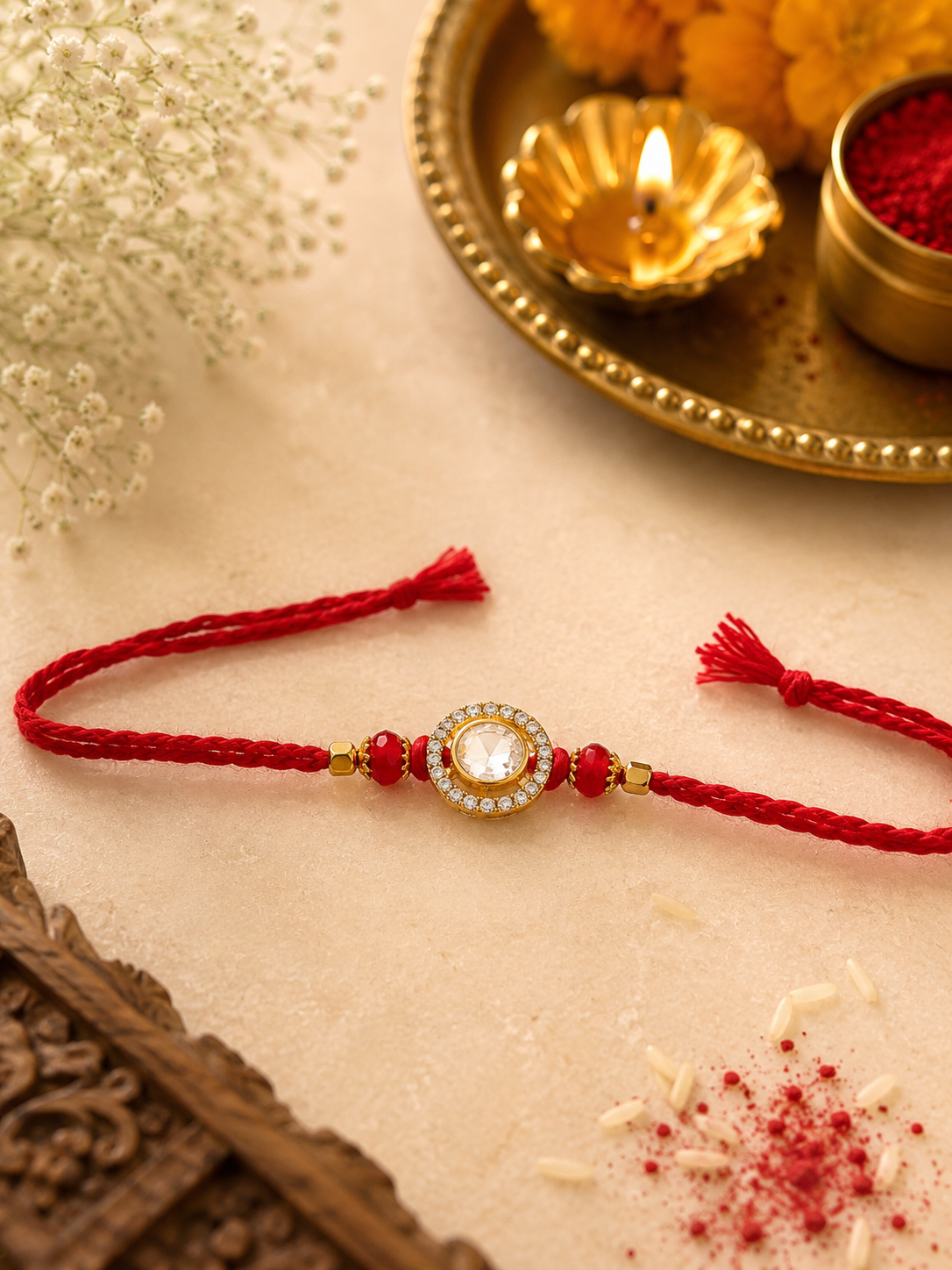 Designer Rakhi Set of 2 | Om Evil Eye & Crystal Stone Rakhi Combo