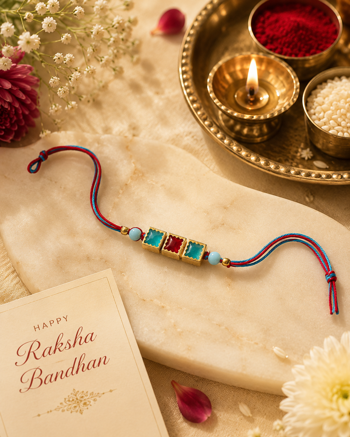 Designer Rakhi Set of 2 | Colorful Stone & Hexagon Beaded Rakhi Combo