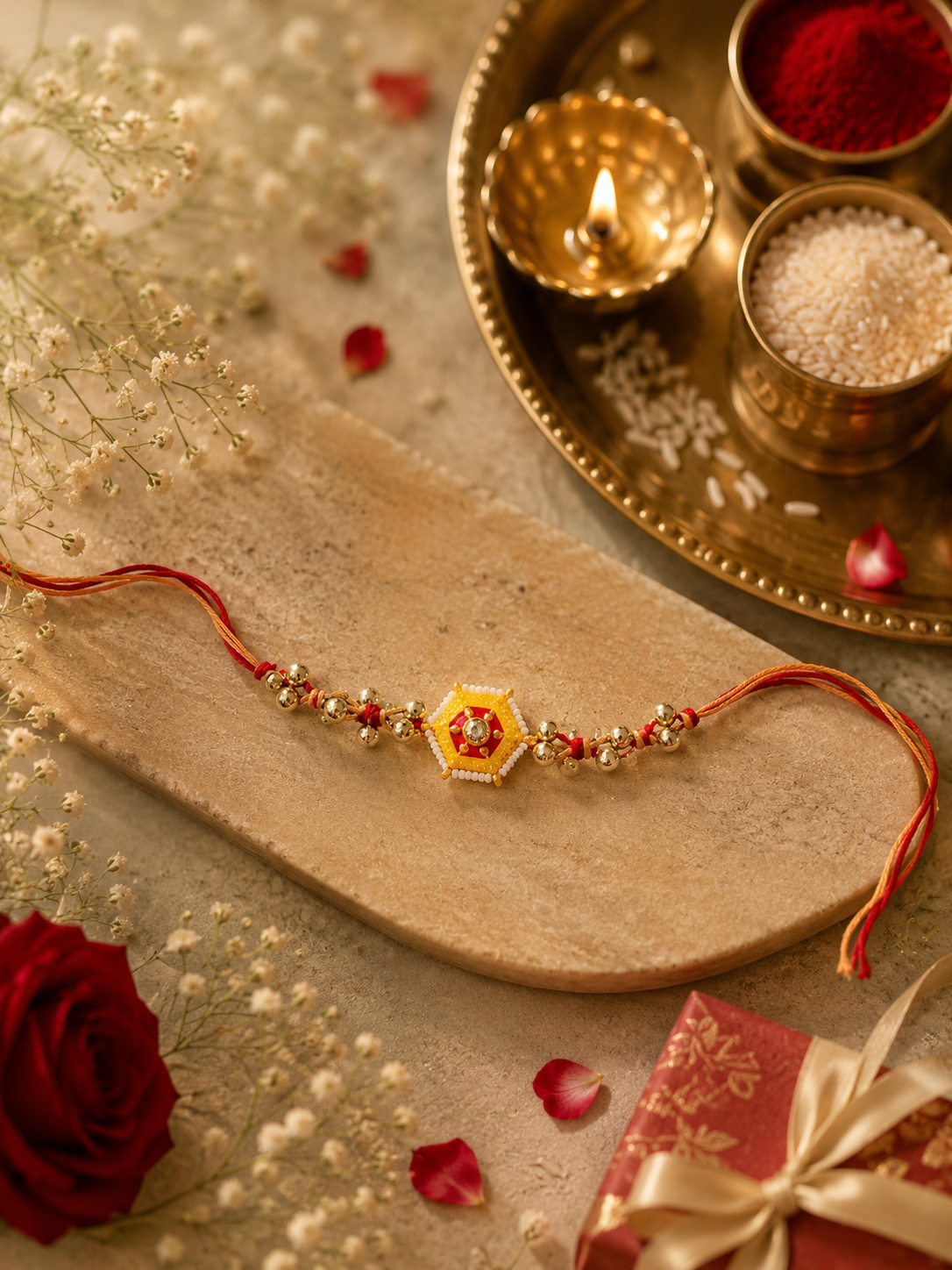 Designer Rakhi Set of 2 | Colorful Stone & Hexagon Beaded Rakhi Combo
