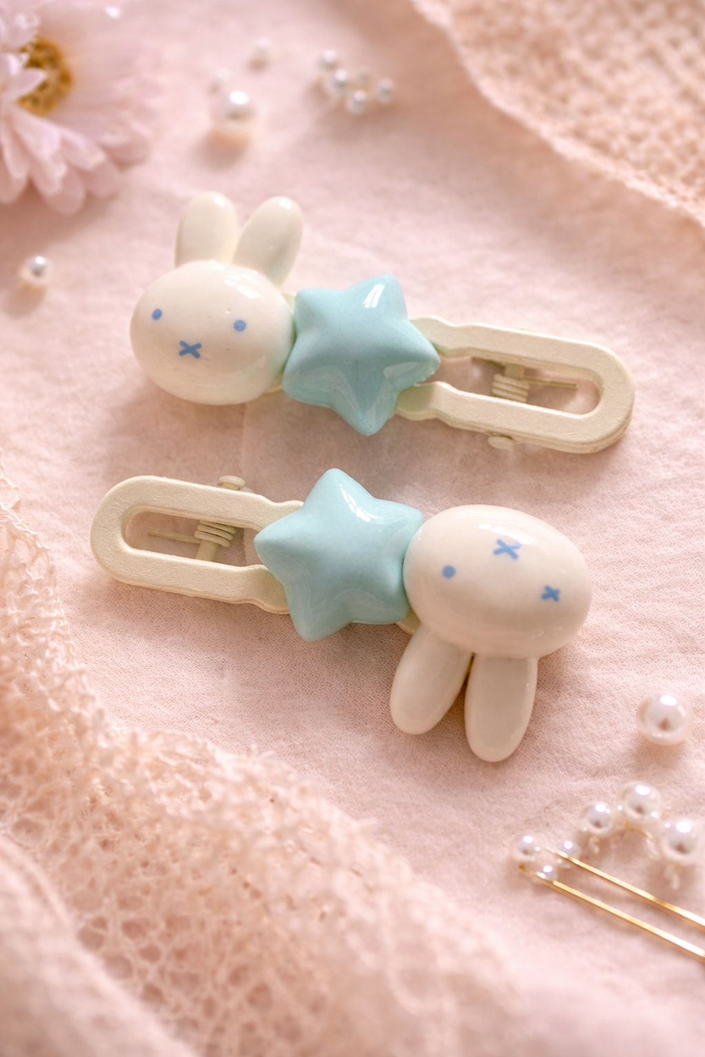 Blue Bunny Star Hair Clip Set OF 2
