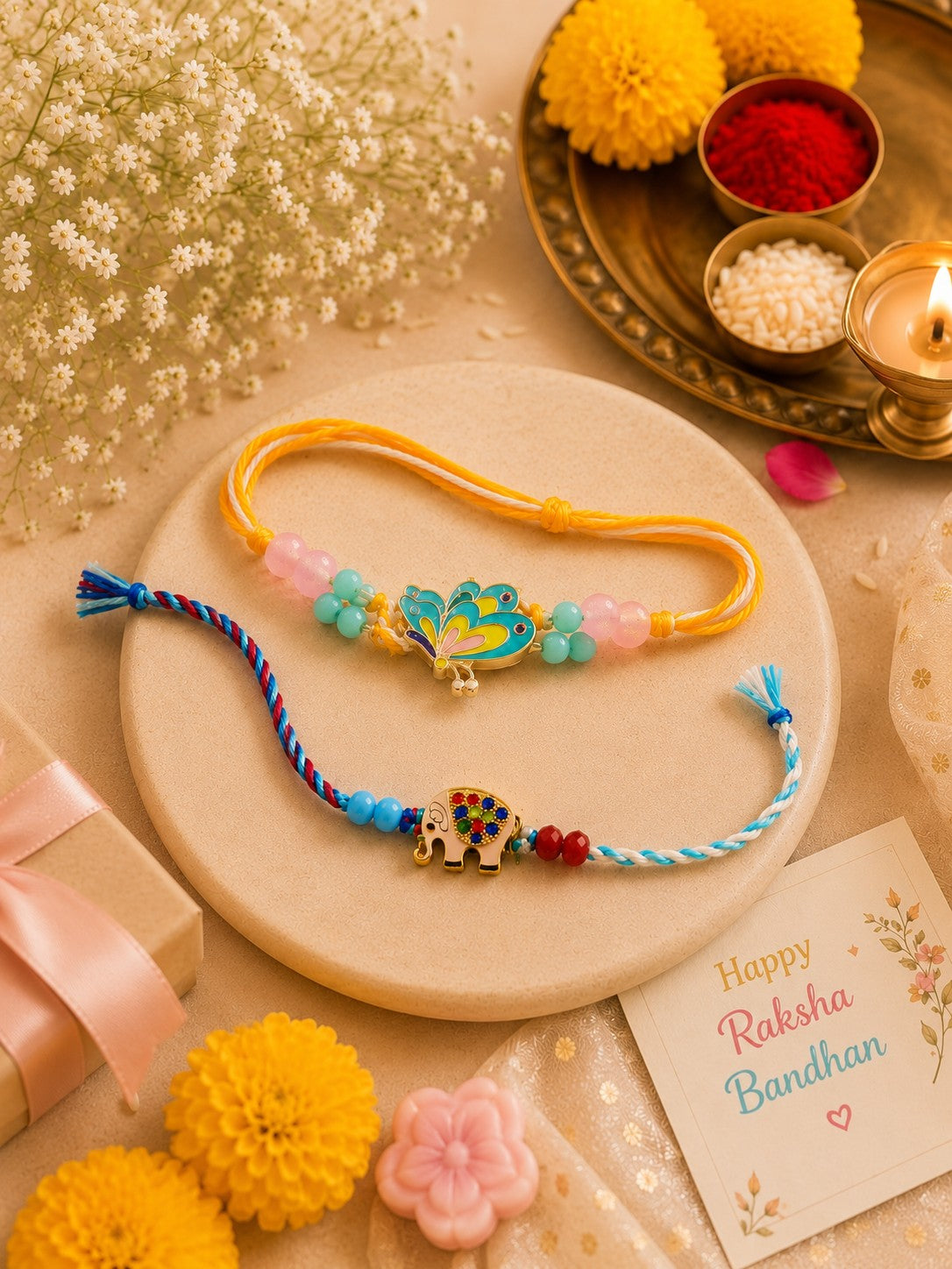 Butterfly & Elephant Kids Rakhi Set – Designer Rakhi Combo (Set of 2)