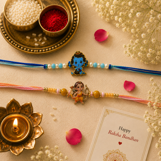 Bal Krishna Kids Designer Rakhi with Blue Bead Accents