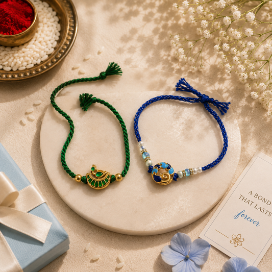 Blue  & Green Designer Rakhi Set of 2