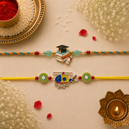 Kids Helicopter & Graduation Theme Rakhi Combo