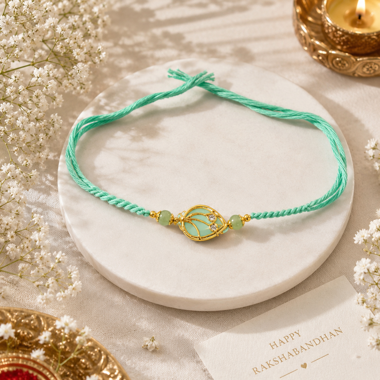 Pastel Elegance & Crystal Teardrop Rakhi Set – Handcrafted Designer Rakhi Combo