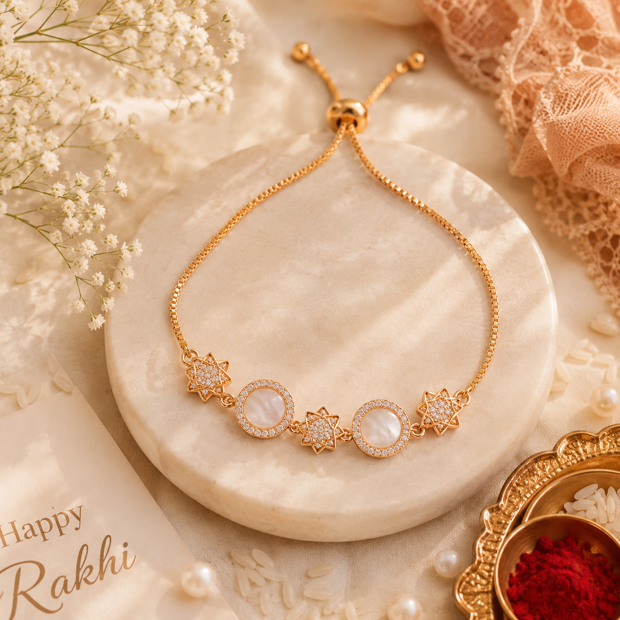 Celestial Mother of Pearl & Crystal Adjustable Lumba Bracelet