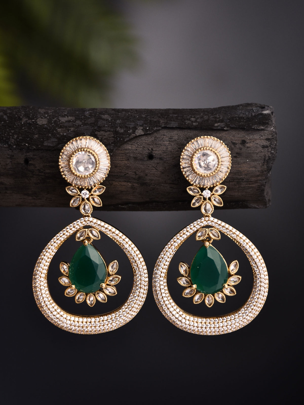 Gleaming Green Petal Drop Earring
