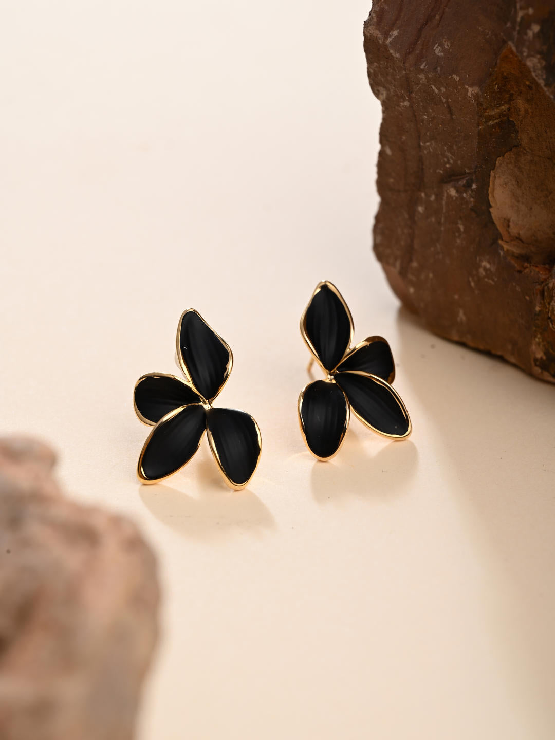 Classic Black Petal Stud Earrings
