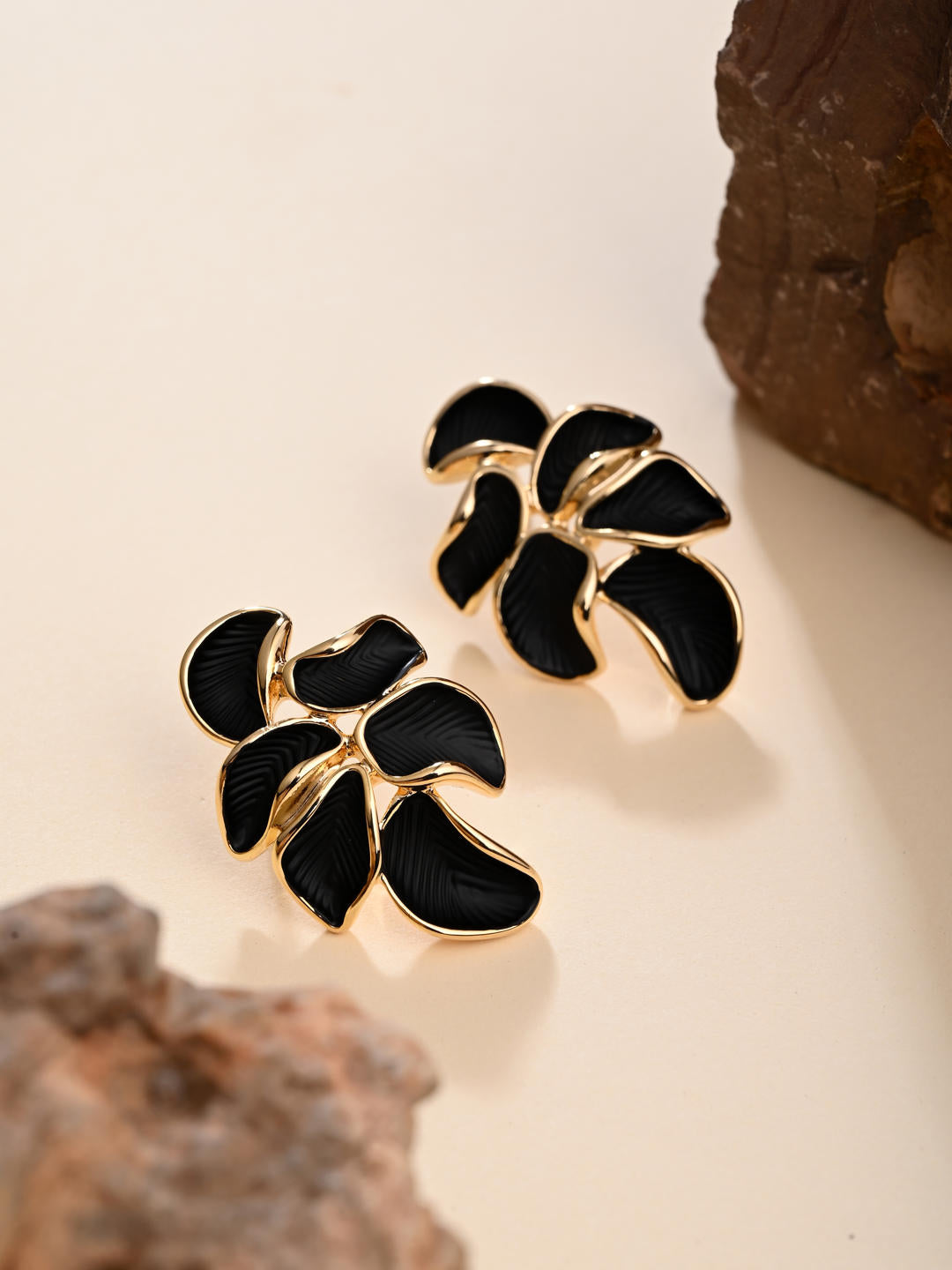 Black Petal 18K Gold Plated Earrings