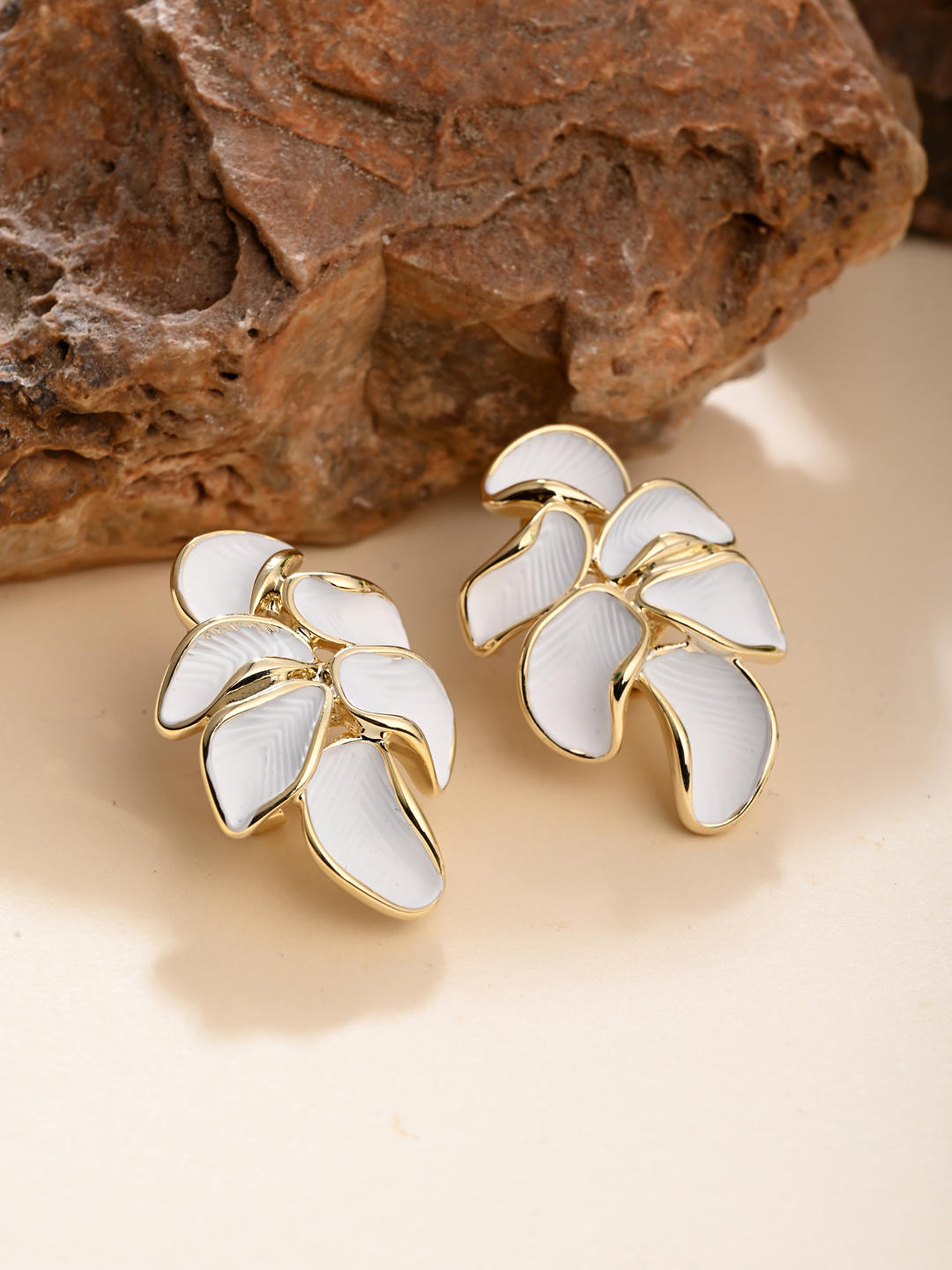 Ivory Leaf 18K Gold Plated Statement Earrings
