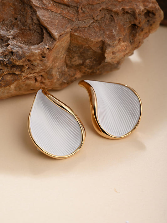 Elegant White Teardrop Wave Earrings