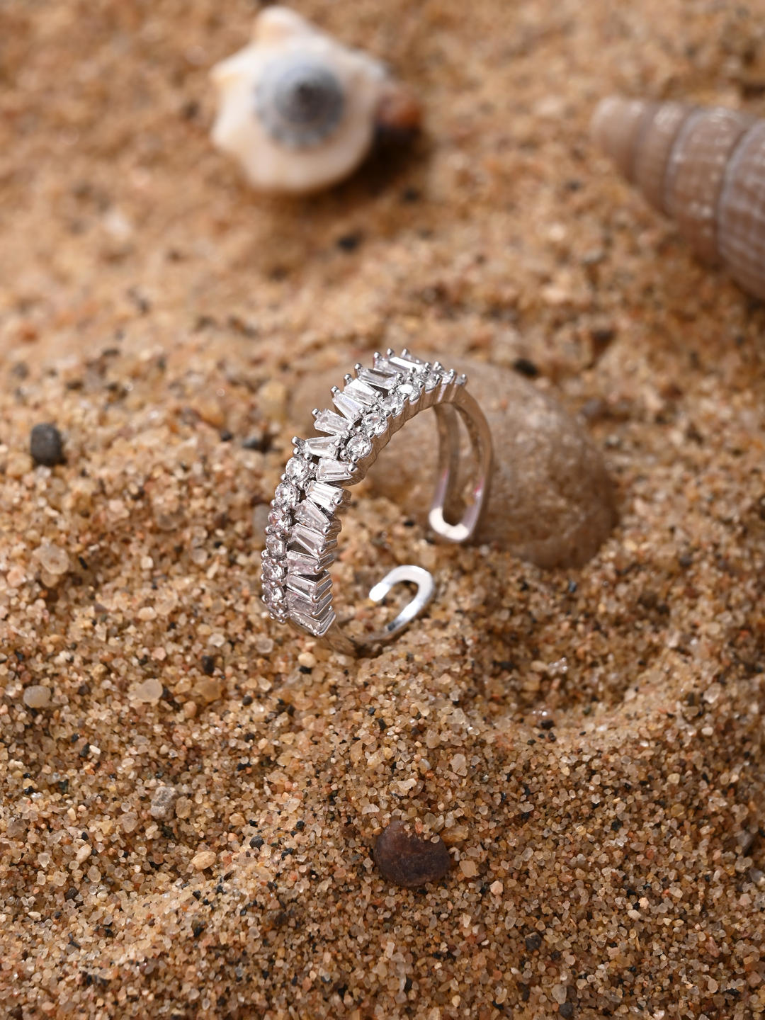 Baguette Luxe Adjustable Ring – Silver