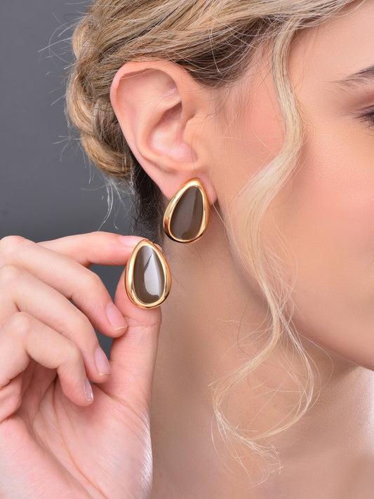 Brown Enamel Stud Earring