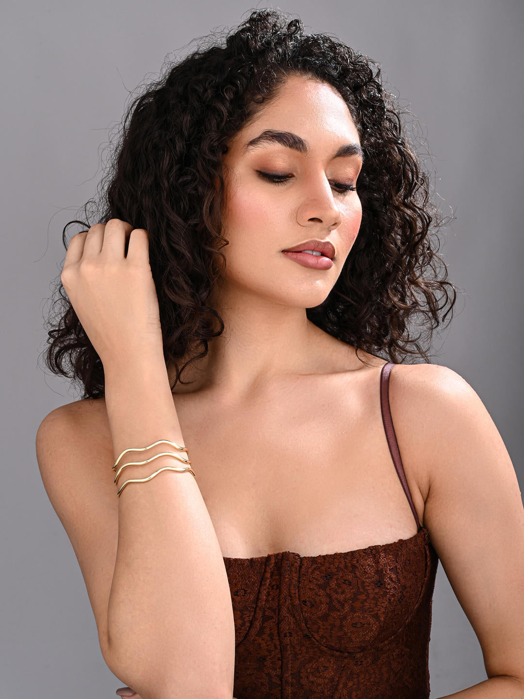 18k Gold Plated Tidal Wave Open Bangle
