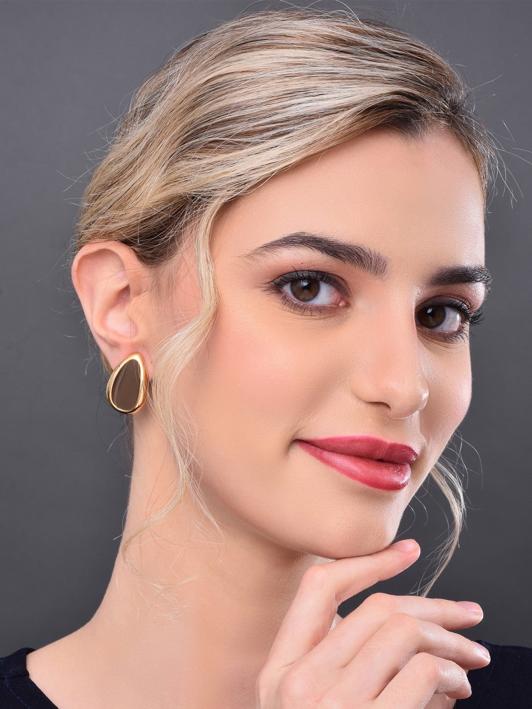 Brown Enamel Stud Earring