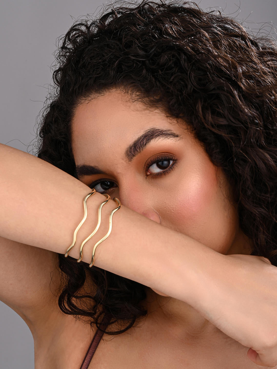 18k Gold Plated Tidal Wave Open Bangle