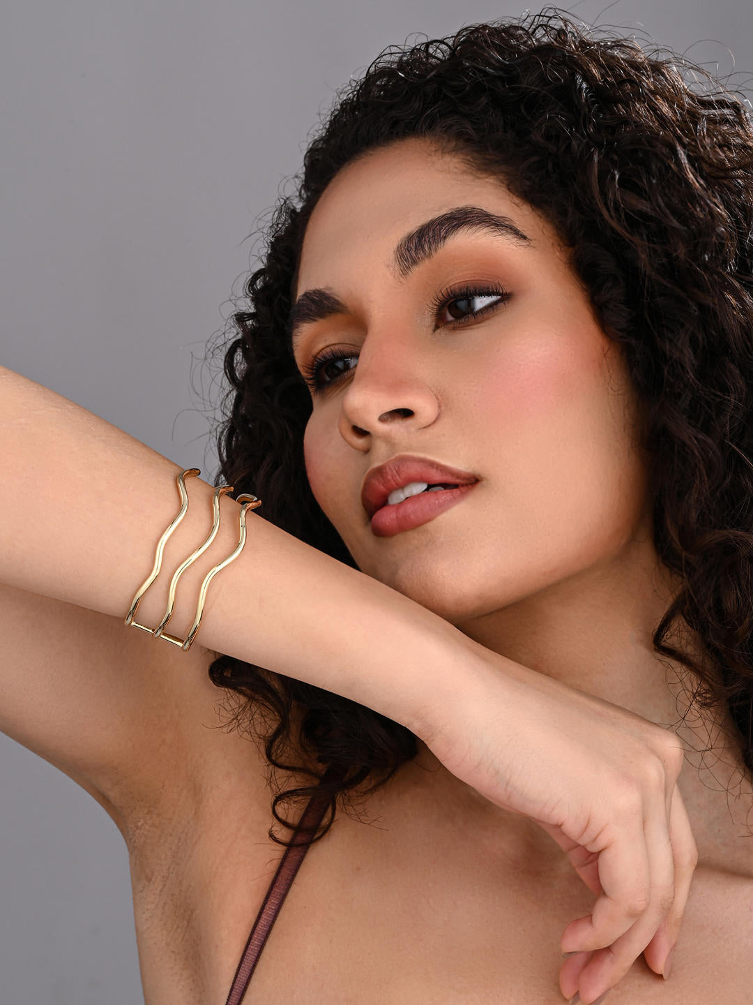 18k Gold Plated Tidal Wave Open Bangle