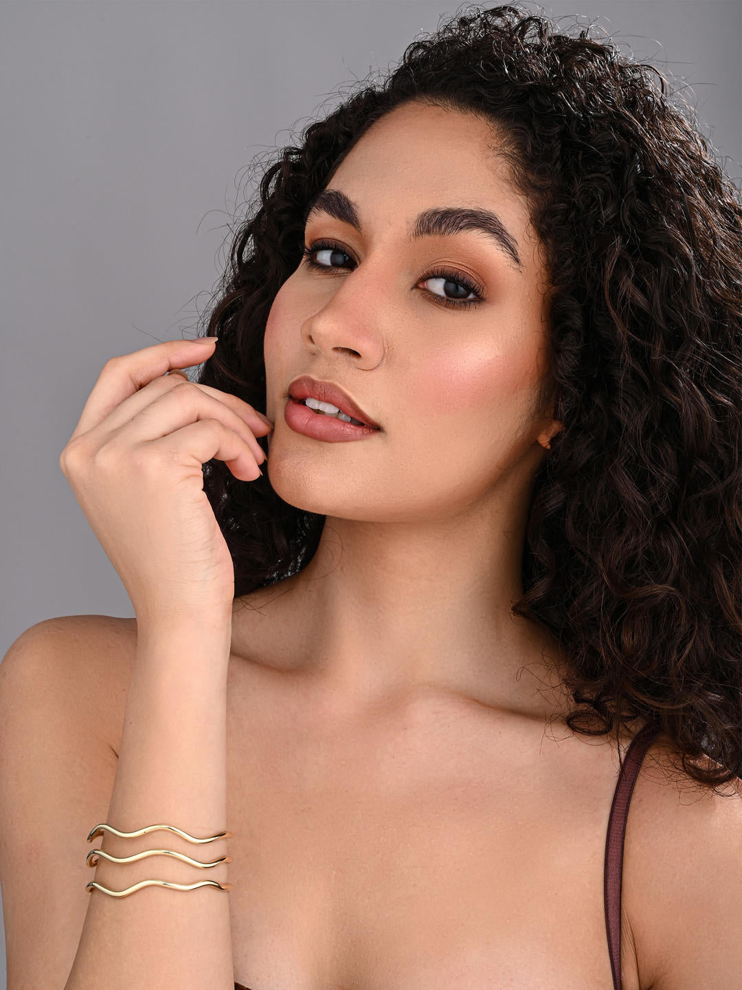 18k Gold Plated Tidal Wave Open Bangle