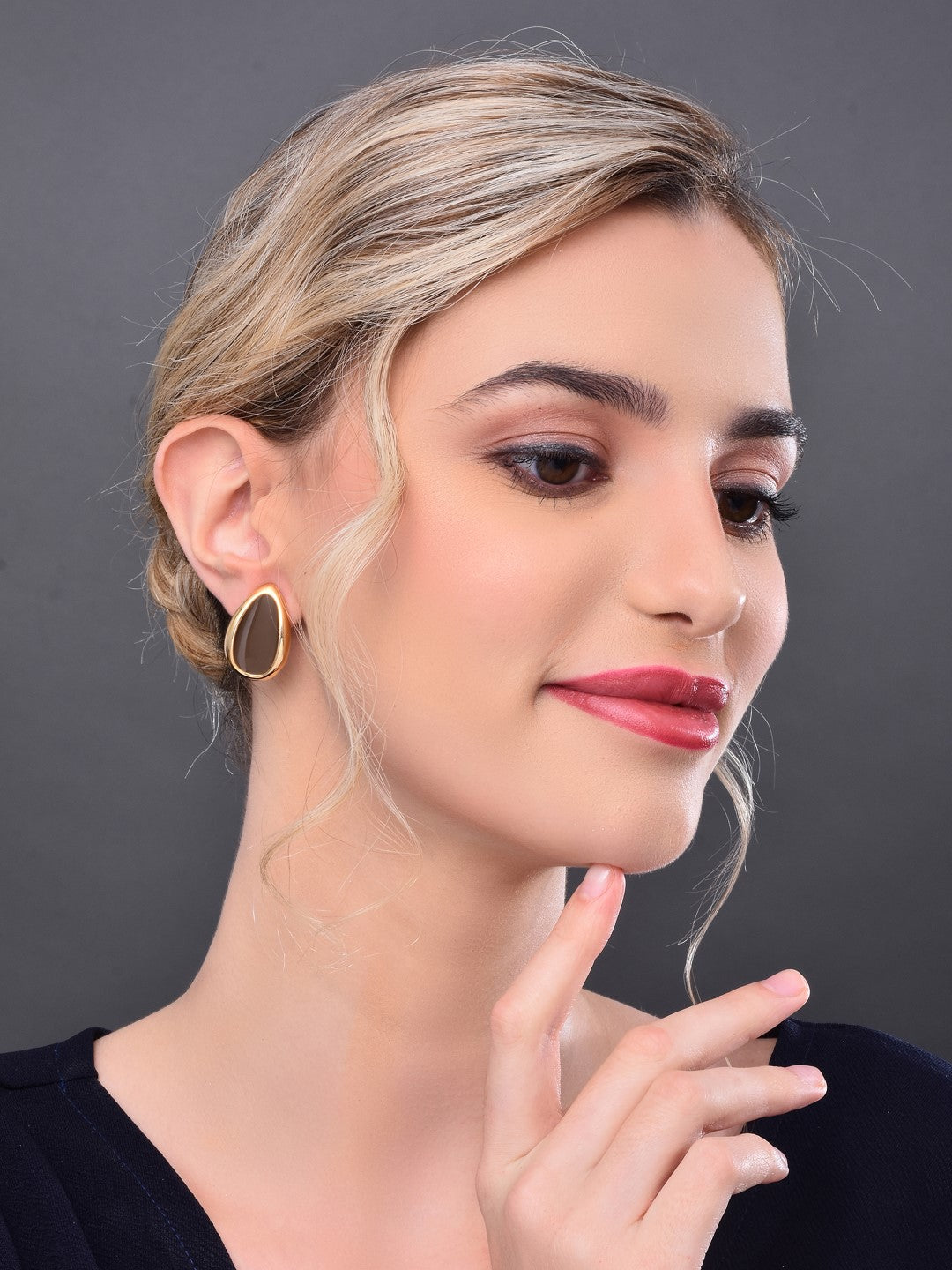 Brown Enamel Stud Earring