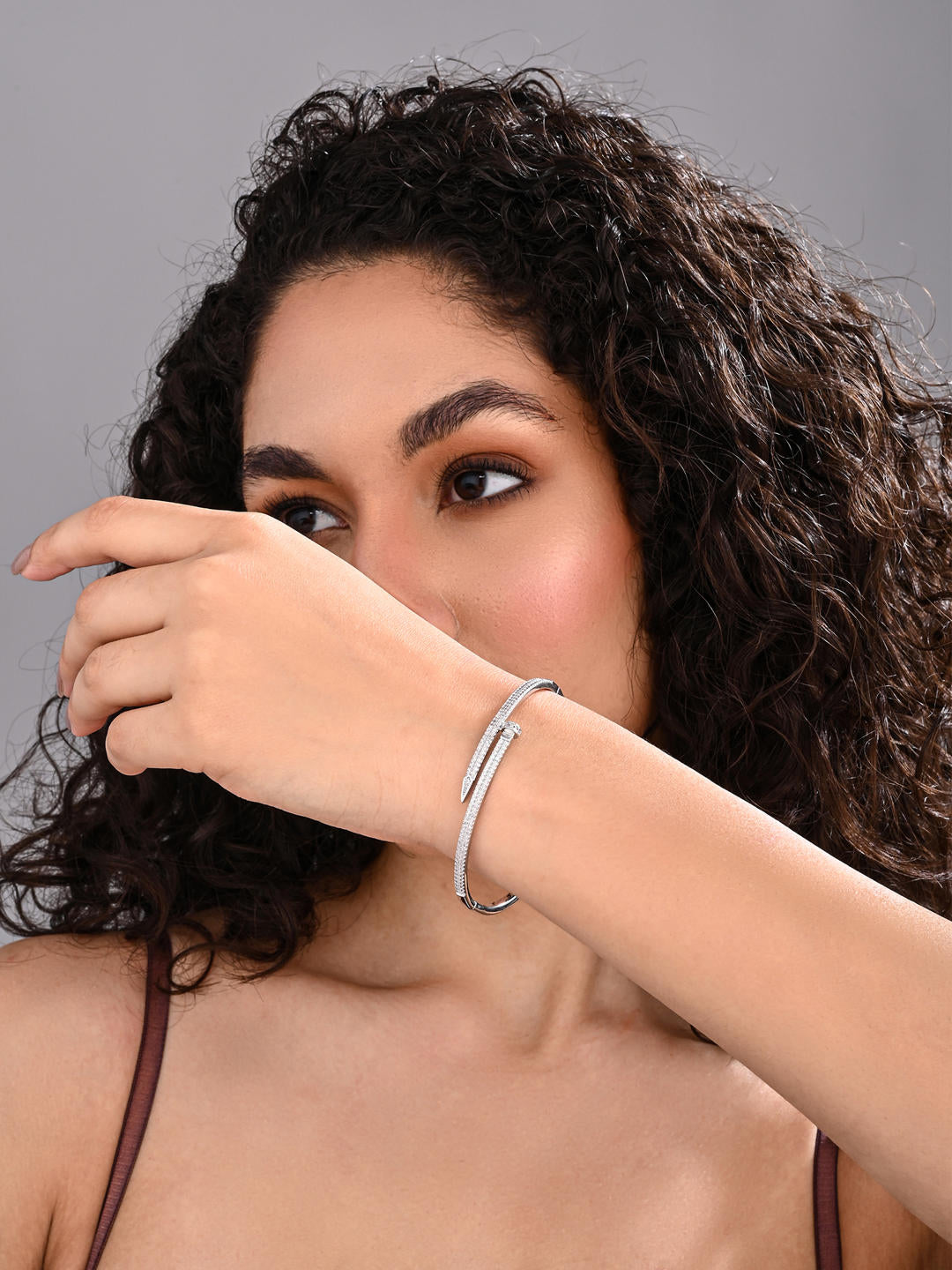 Luxe Silver Nail-Tip Sparkle Bangle