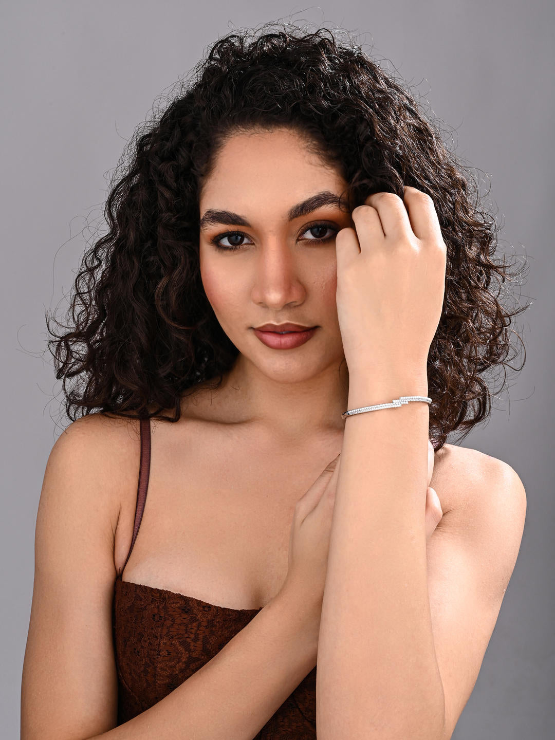 PearlGlow Silver Dual-Row Bangle