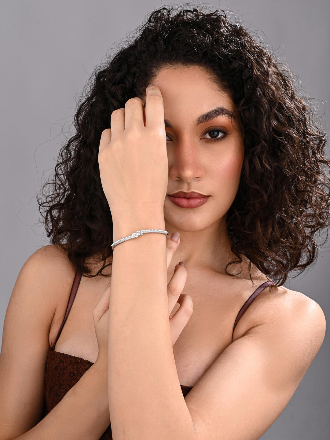 PearlGlow Silver Dual-Row Bangle