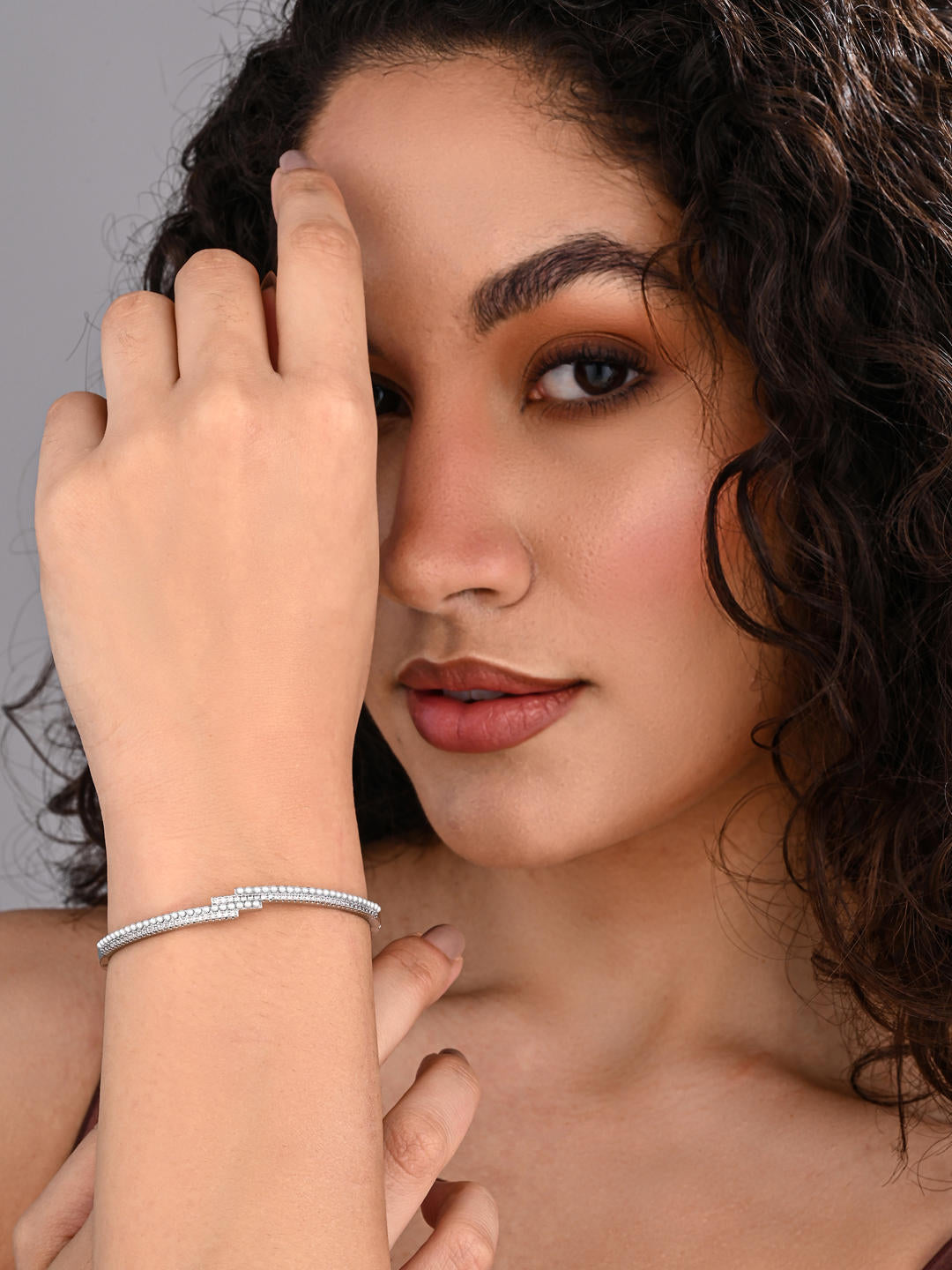 PearlGlow Silver Dual-Row Bangle