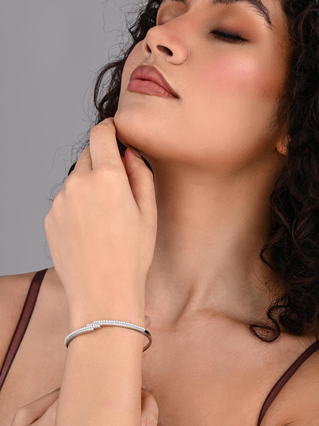 PearlGlow Silver Dual-Row Bangle