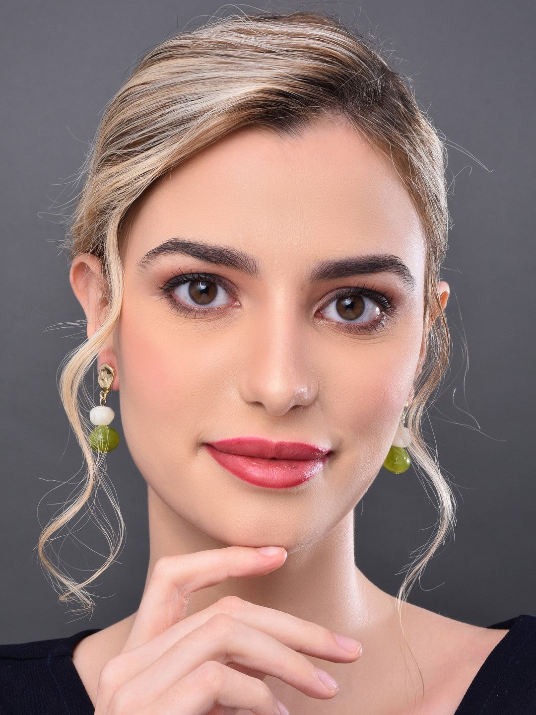 Acrylic drop earrings with White & Green beads