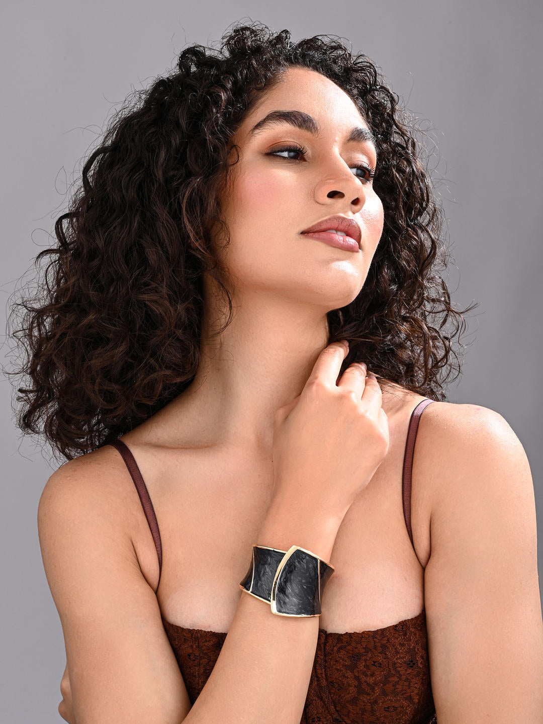 Enamel Monarch Statement Cuff – Black