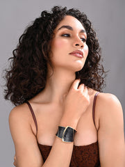 Enamel Monarch Statement Cuff – Black