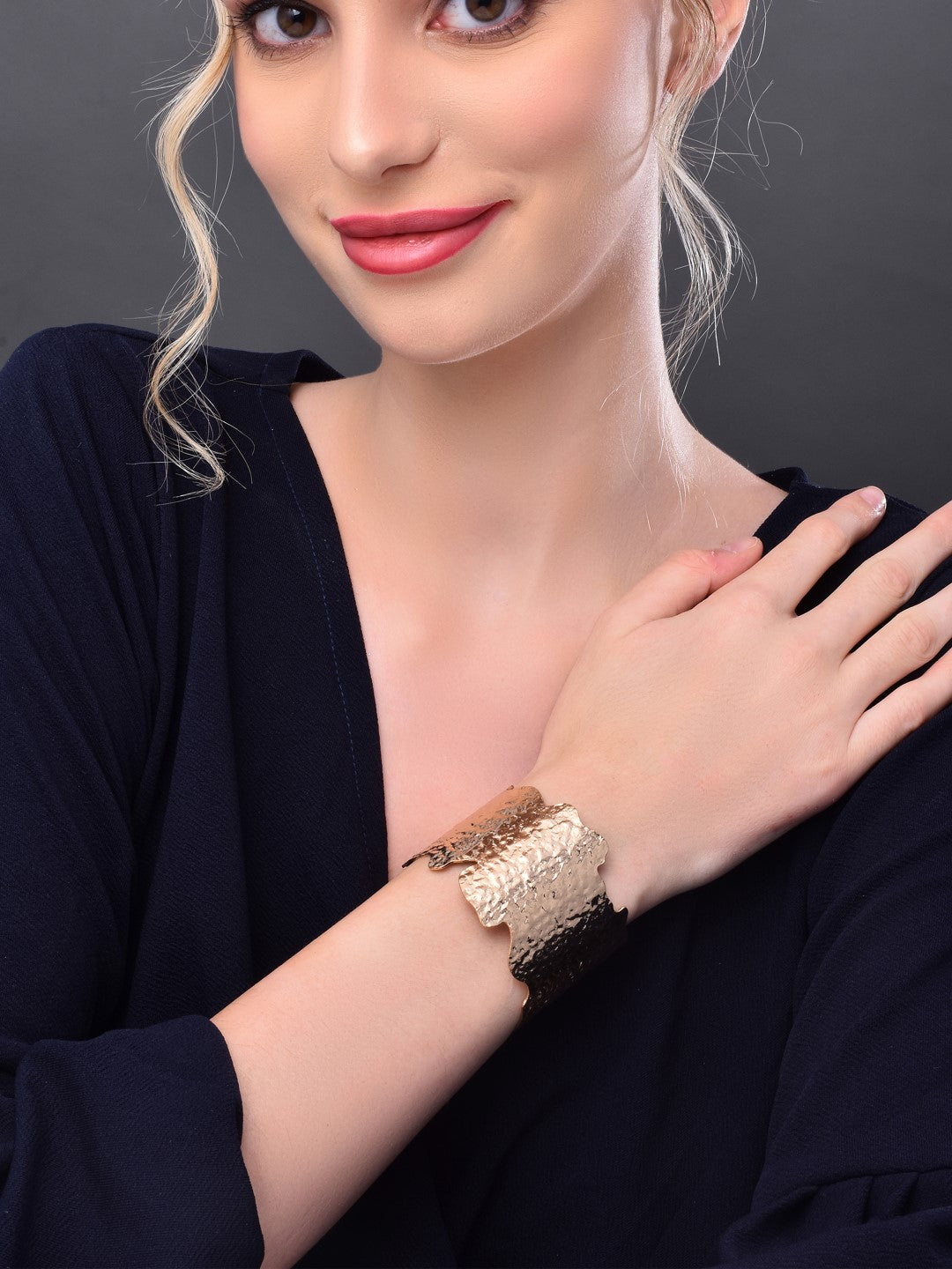 Gold hammered uneven cut gold bangle